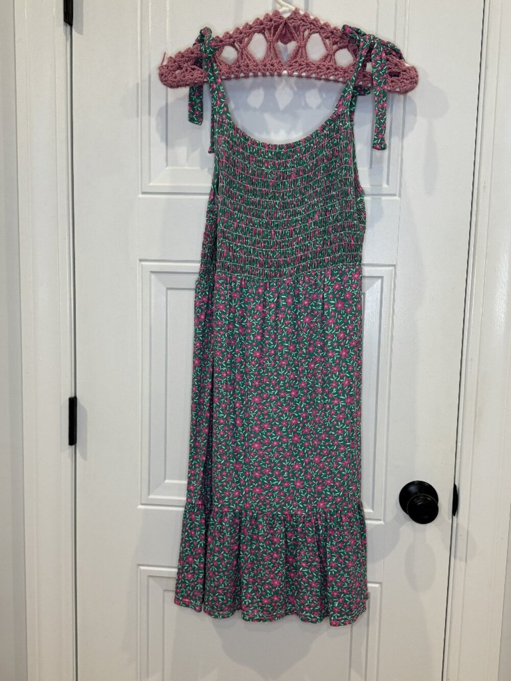 Green & Pink & White Floral Smocked Sundress UK 14/ US 10 EUC